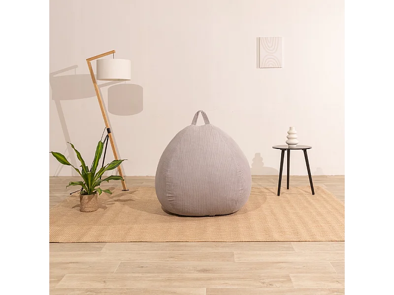 Pouf poire déhoussable velours côtelé - 105x85 cm gris clair