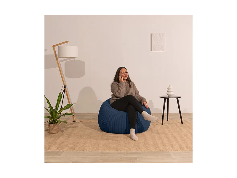 Donkerblauw peervormige ribfluwelen poef 120 x 100 cm