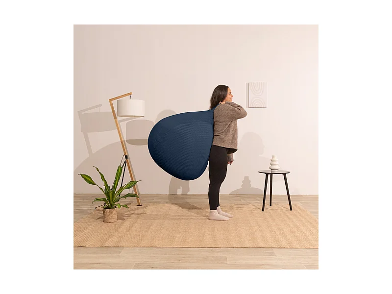 Donkerblauw peervormige ribfluwelen poef 120 x 100 cm