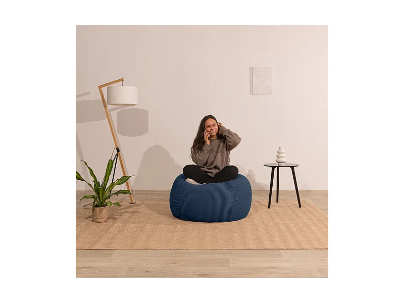 Donkerblauw peervormige ribfluwelen poef 120 x 100 cm