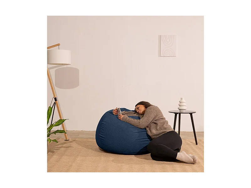 Donkerblauw peervormige ribfluwelen poef 120 x 100 cm