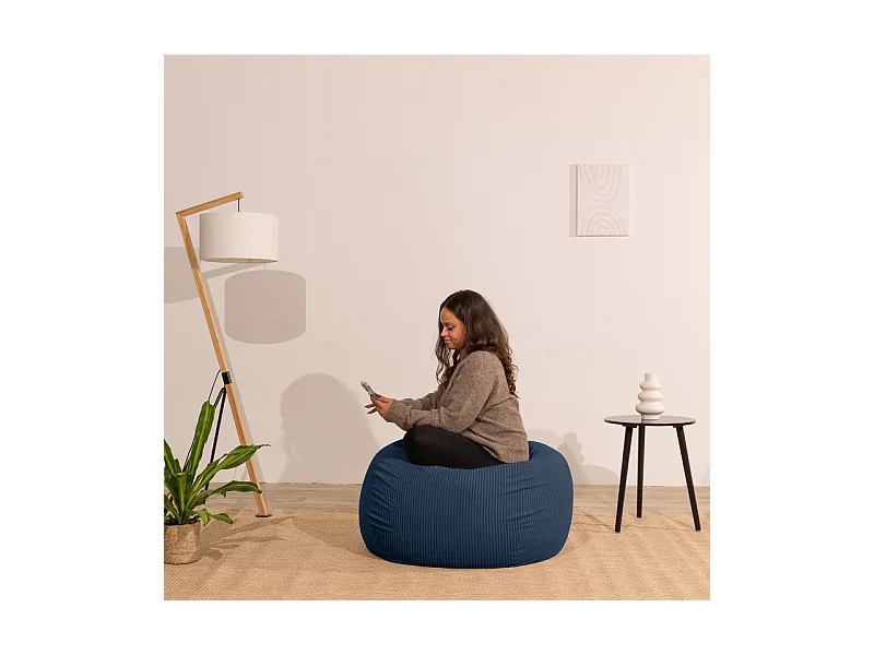 Donkerblauw peervormige ribfluwelen poef 120 x 100 cm