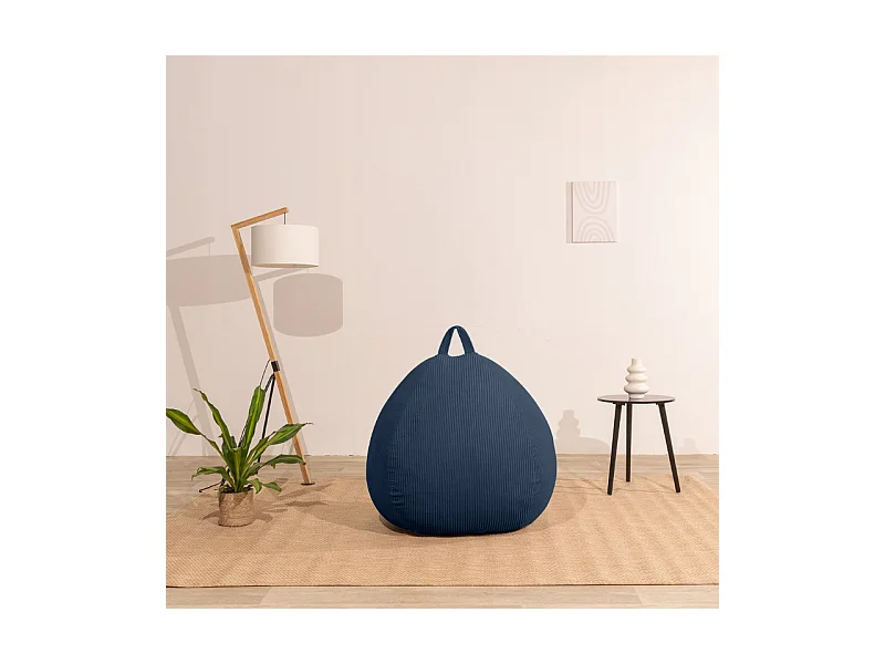 Donkerblauw peervormige ribfluwelen poef 120 x 100 cm