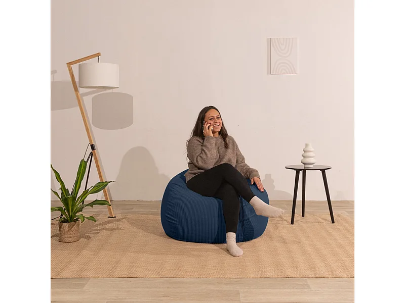 Pouf poire déhoussable velours côtelé - 120x100 cm bleu foncé