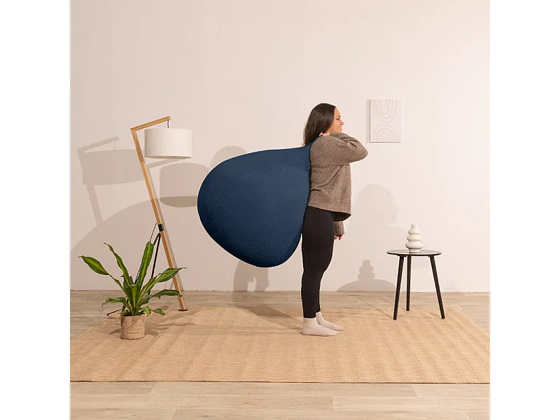 Pouf poire déhoussable velours côtelé - 120x100 cm bleu foncé