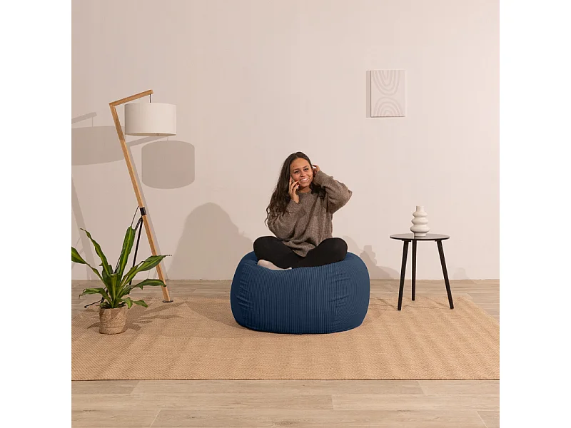 Pouf poire déhoussable velours côtelé - 120x100 cm bleu foncé