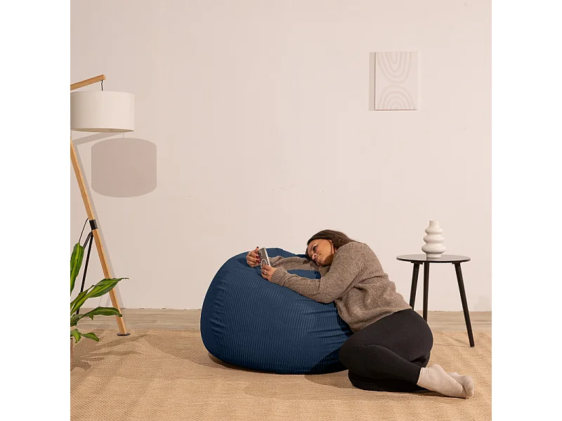 Pouf poire déhoussable velours côtelé - 120x100 cm bleu foncé