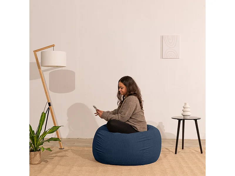 Pouf poire déhoussable velours côtelé - 120x100 cm bleu foncé