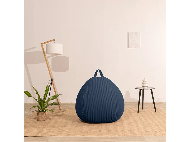 Pouf poire déhoussable velours côtelé - 120x100 cm bleu foncé