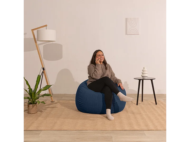 Pouf poire déhoussable velours côtelé - 120x100 cm bleu foncé