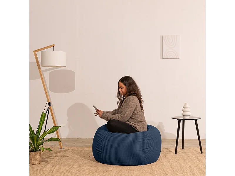 Pouf poire déhoussable velours côtelé - 120x100 cm bleu foncé