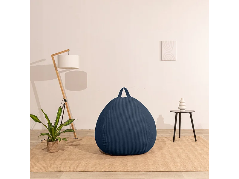 Pouf poire déhoussable velours côtelé - 120x100 cm bleu foncé