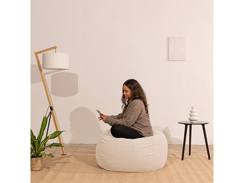 Pouf poire déhoussable velours côtelé - 120x100 cm Beige