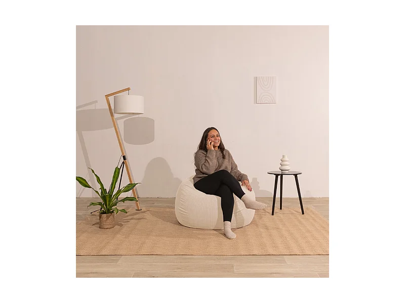 Beige peervormige ribfluwelen poef 120 x 100 cm