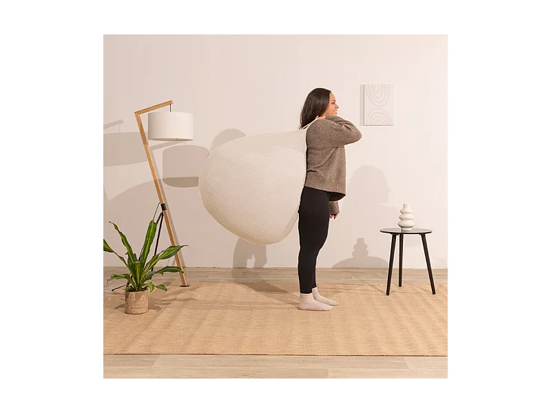Beige peervormige ribfluwelen poef 120 x 100 cm