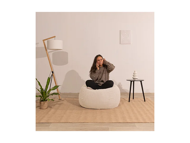 Beige peervormige ribfluwelen poef 120 x 100 cm