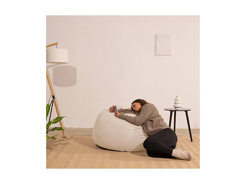 Beige peervormige ribfluwelen poef 120 x 100 cm