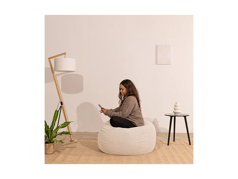 Beige peervormige ribfluwelen poef 120 x 100 cm