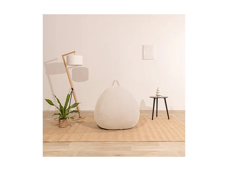 Beige peervormige ribfluwelen poef 120 x 100 cm