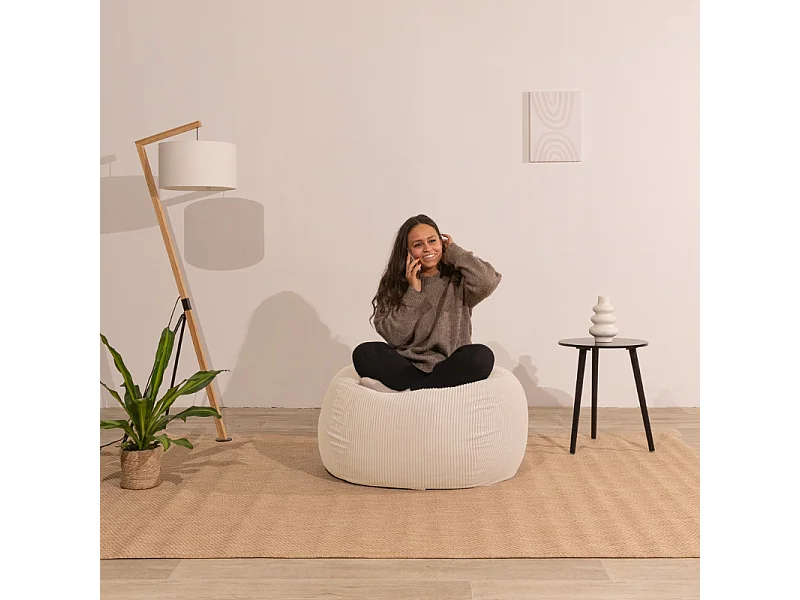 Pouf poire déhoussable velours côtelé - 120x100 cm Beige