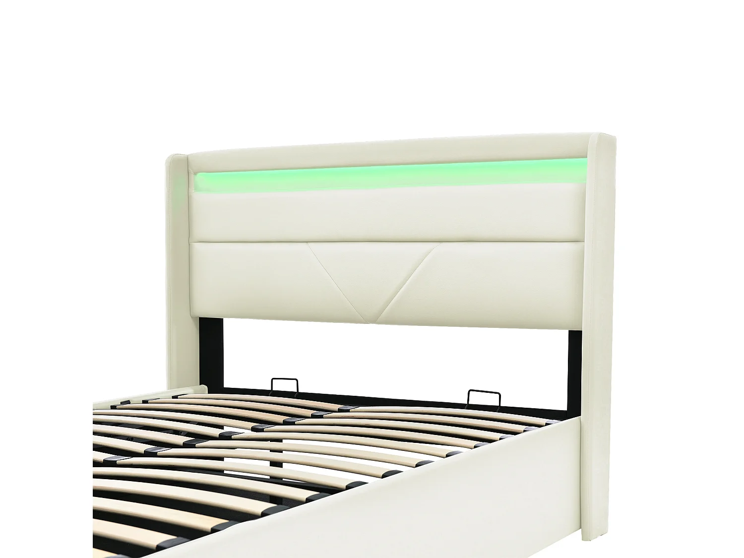Lit capitonné 160x200cm - Lit double avec éclairage LED et rangements - PU - Blanc