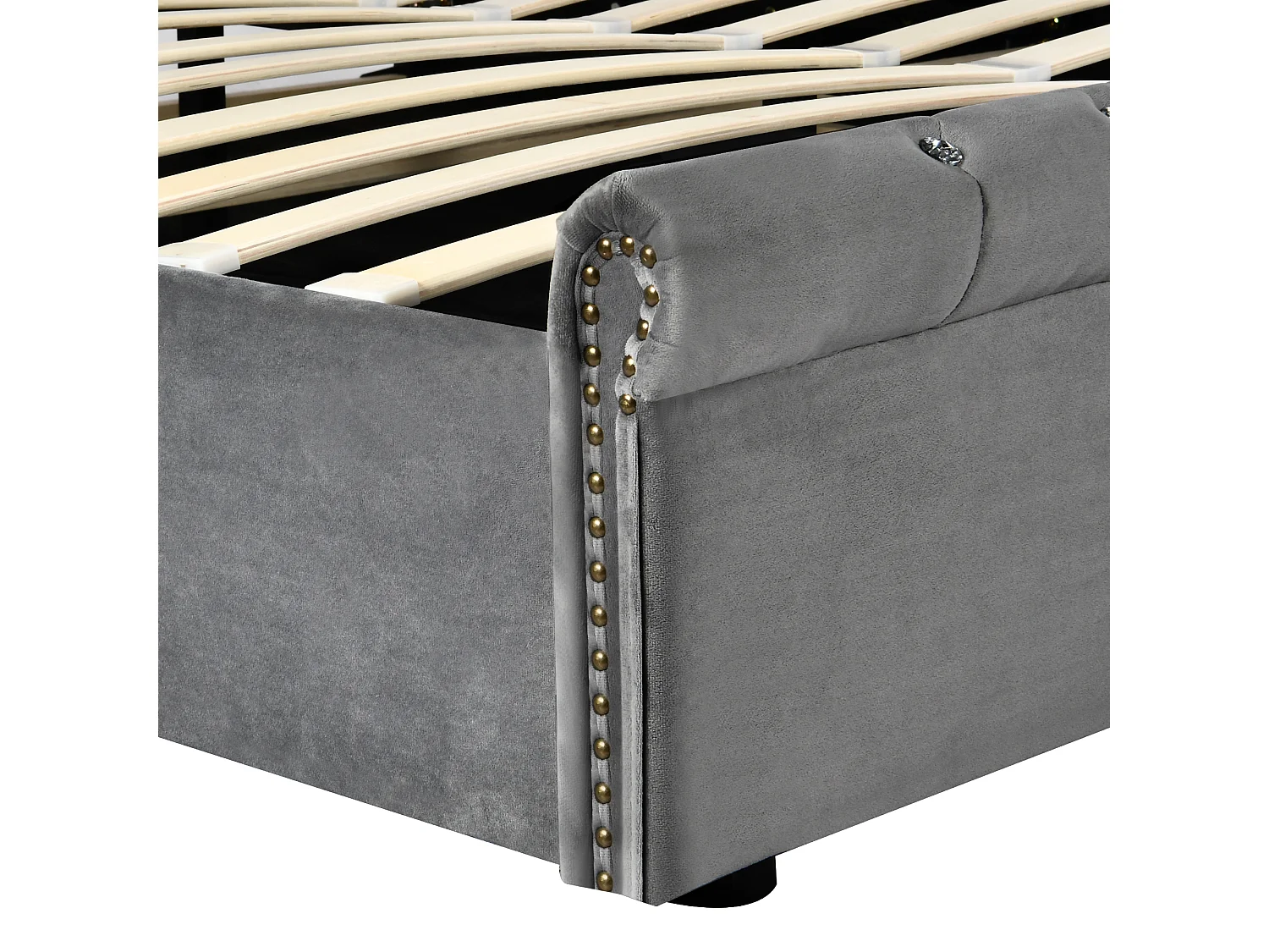 Lit capitonné 160x200 cm - Lit double avec rangement, sommier à lattes et tête de lit réglable en hauteur - Gris - Velours