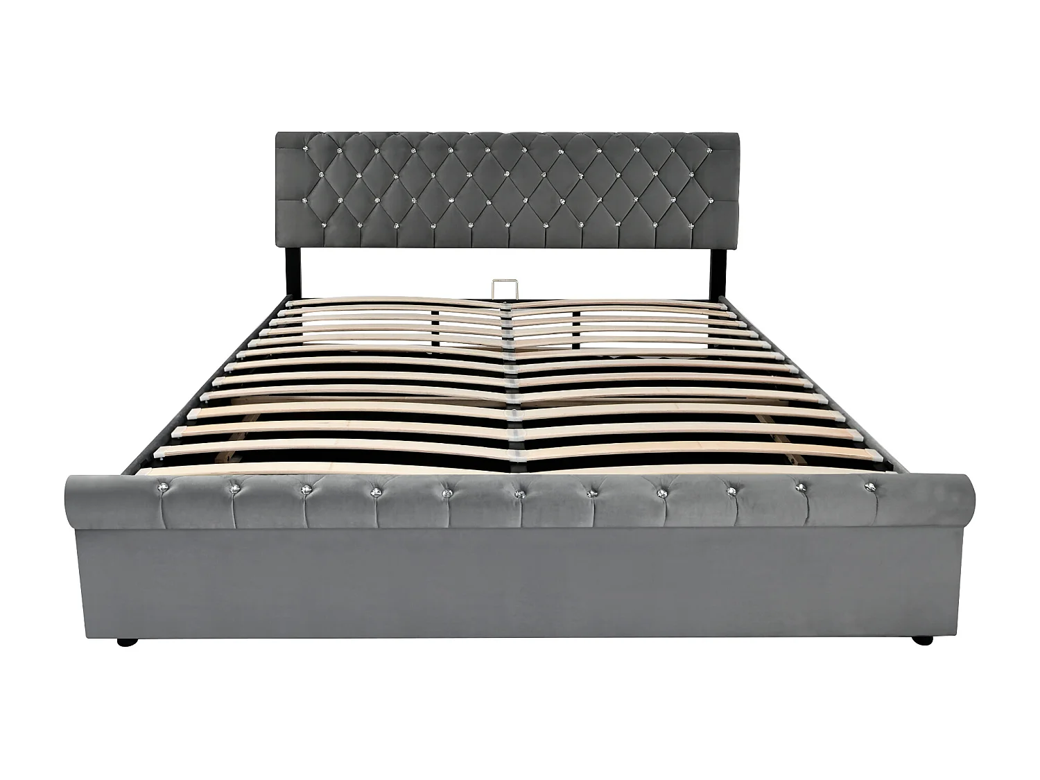 Lit capitonné 160x200 cm - Lit double avec rangement, sommier à lattes et tête de lit réglable en hauteur - Gris - Velours