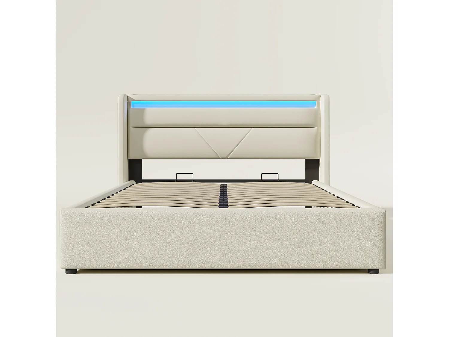 Lit capitonné 140x200cm - Lit double avec éclairage LED et rangements - PU - Blanc