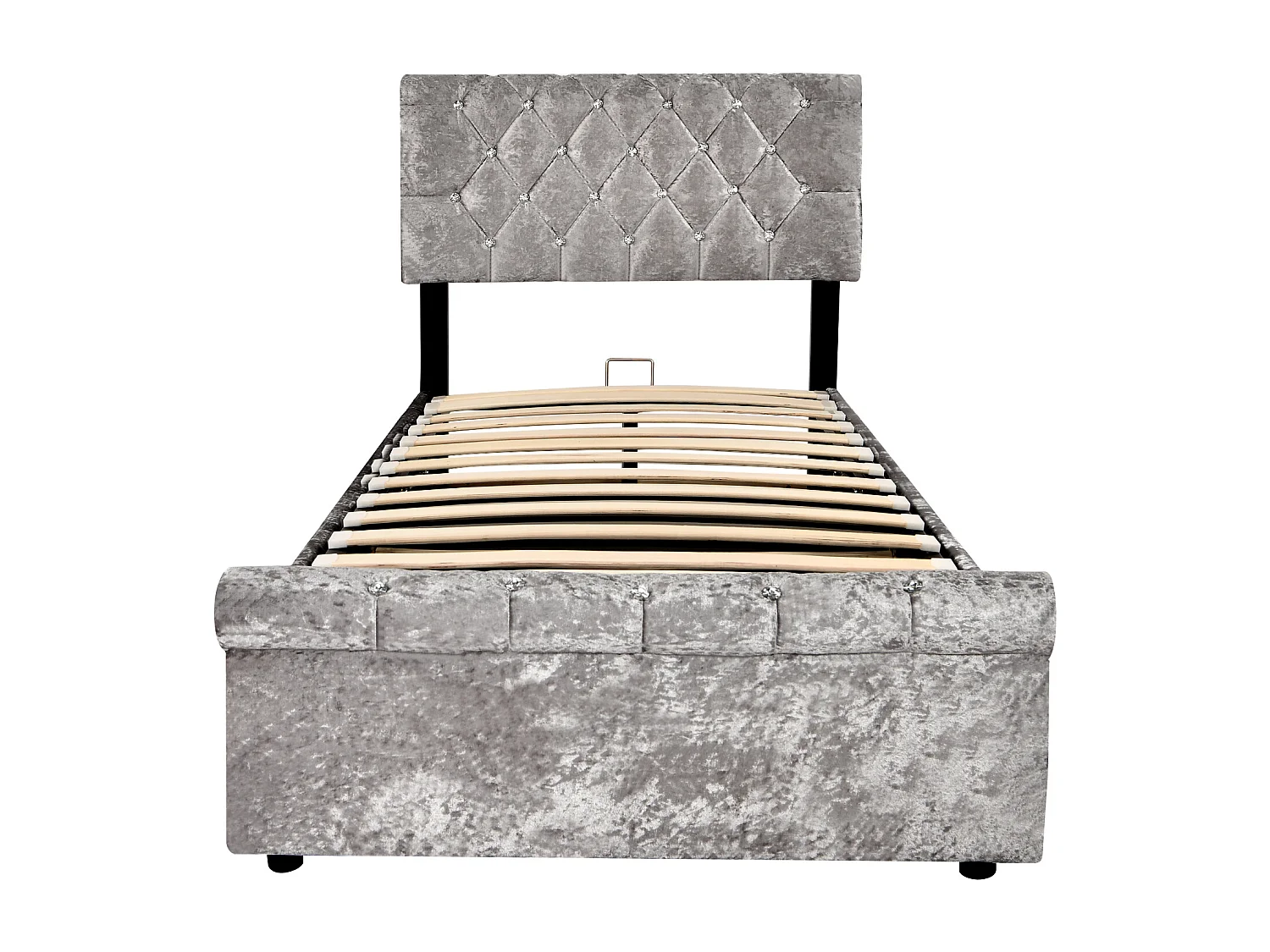 Lit capitonné 90x200 cm - Lit jeune avec rangement, sommier à lattes et tête de lit réglable en hauteur - Gris - Velours