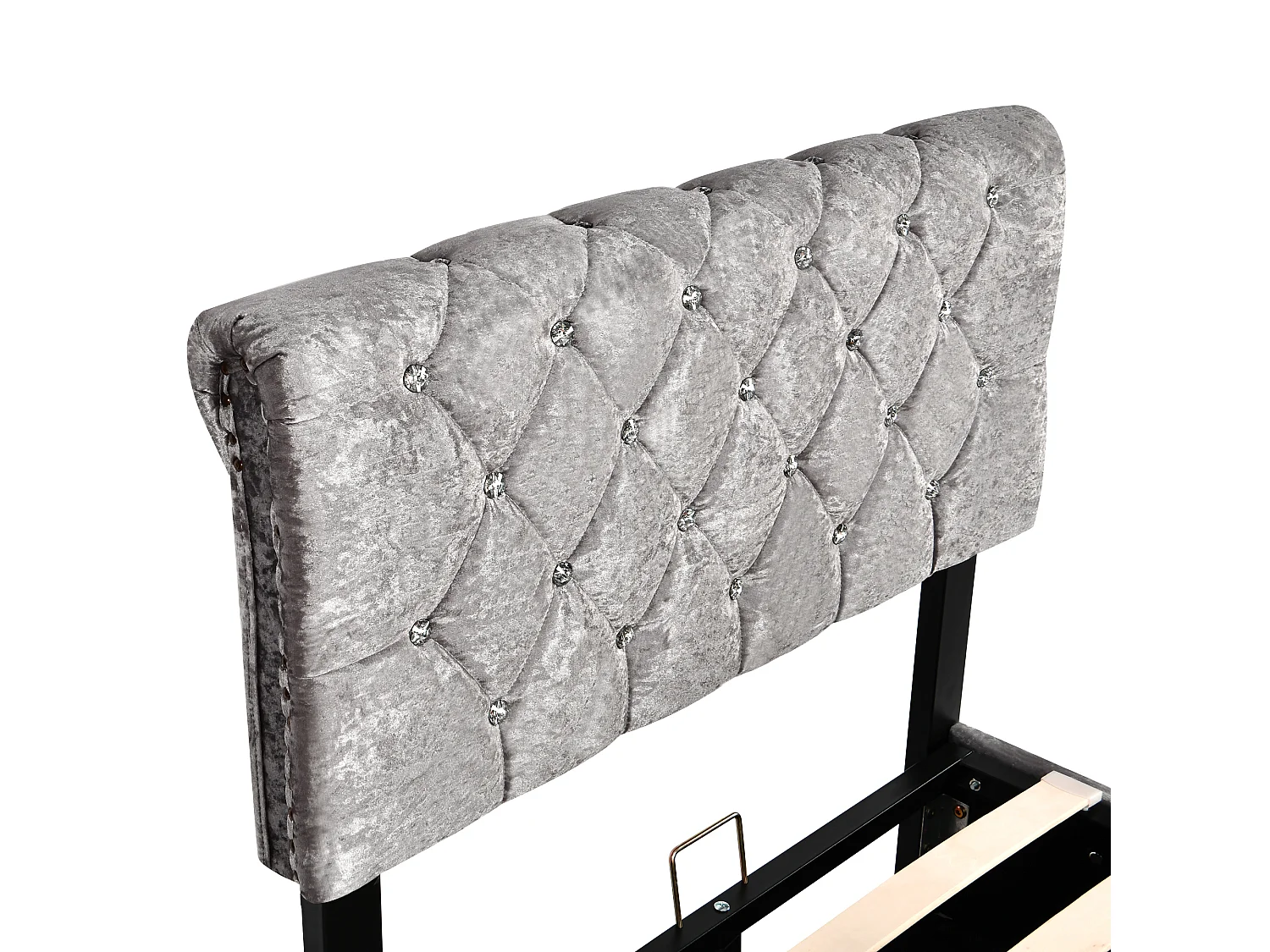 Lit capitonné 90x200 cm - Lit jeune avec rangement, sommier à lattes et tête de lit réglable en hauteur - Gris - Velours