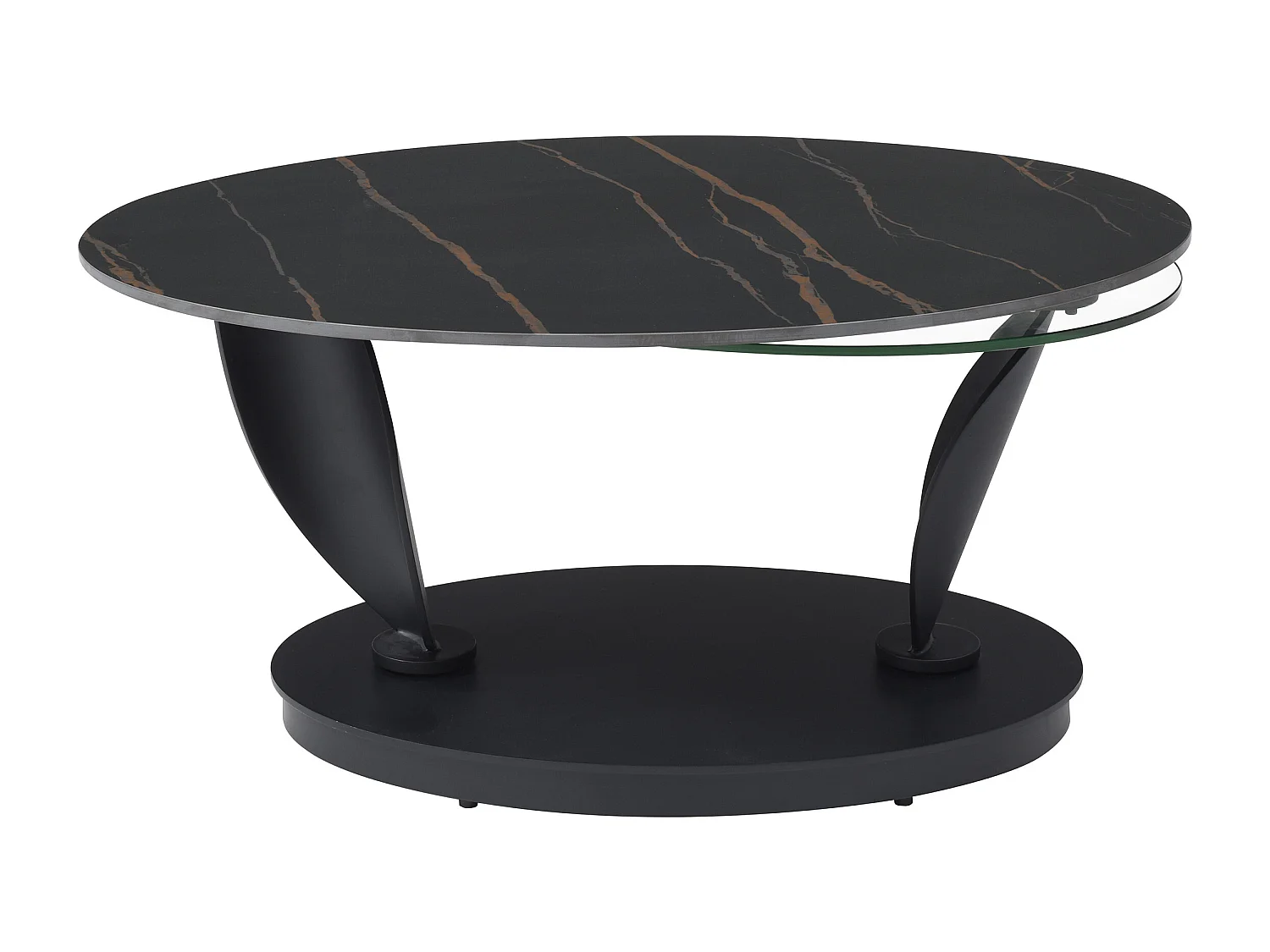Table basse avec plateaux pivotants en céramique, verre trempé et métal - Effet marbre noir - MANEYA de Maison Céphy