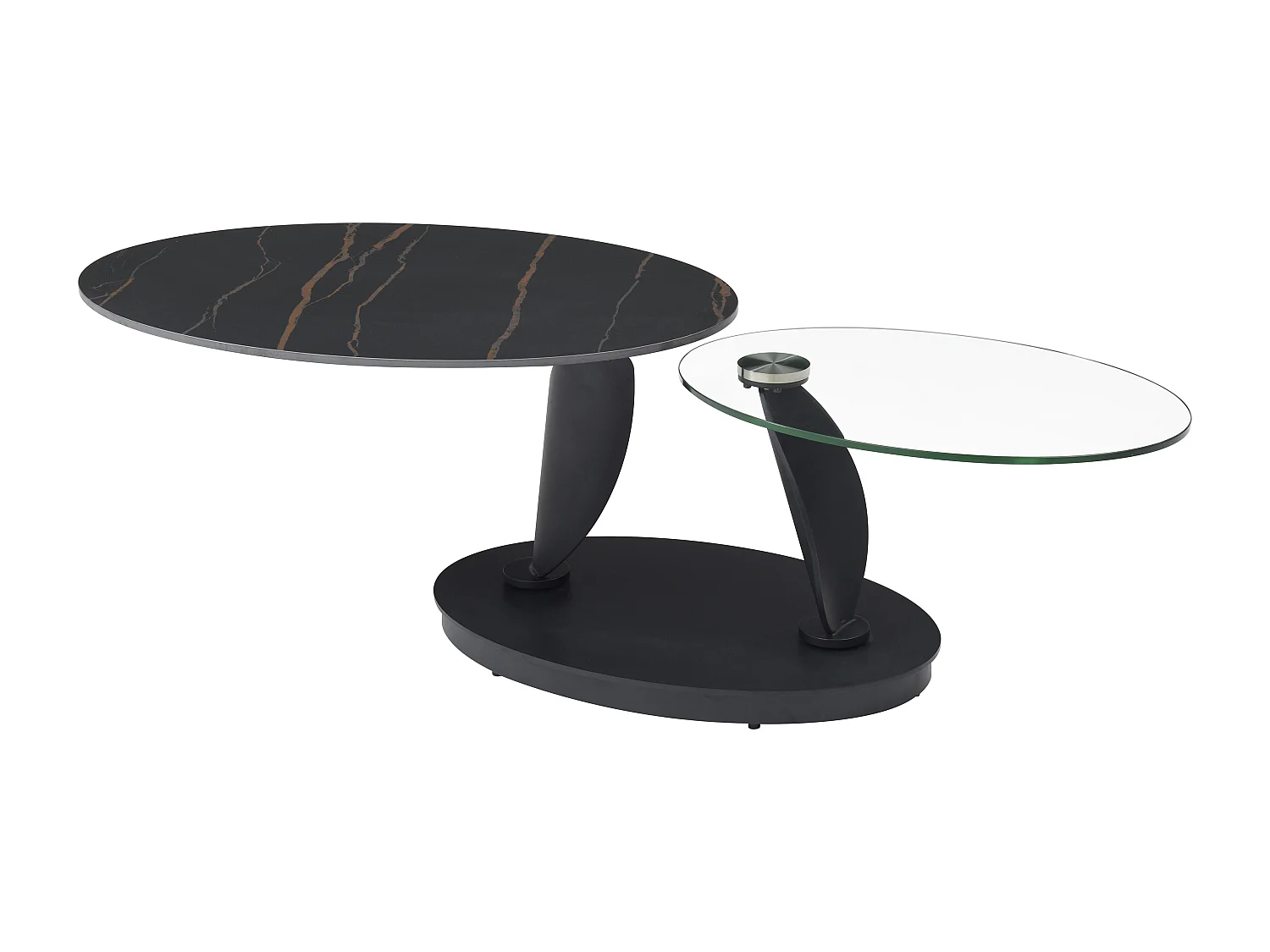Table basse avec plateaux pivotants en céramique, verre trempé et métal - Effet marbre noir - MANEYA de Maison Céphy