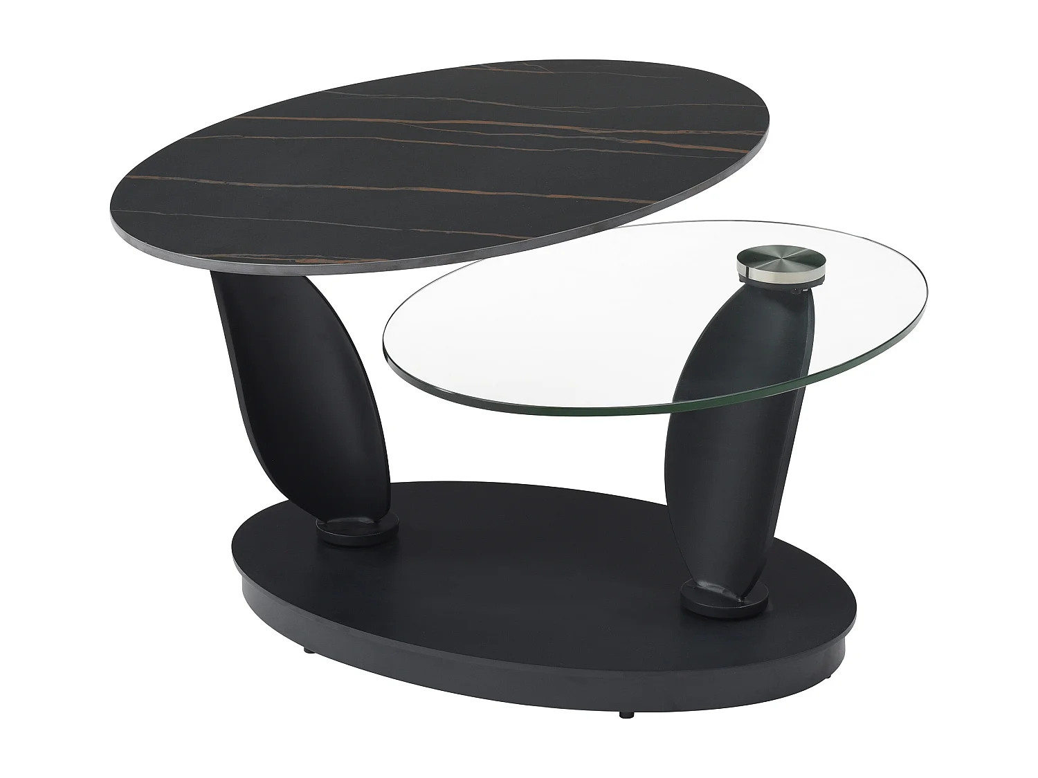 Table basse avec plateaux pivotants en céramique, verre trempé et métal - Effet marbre noir - MANEYA de Maison Céphy