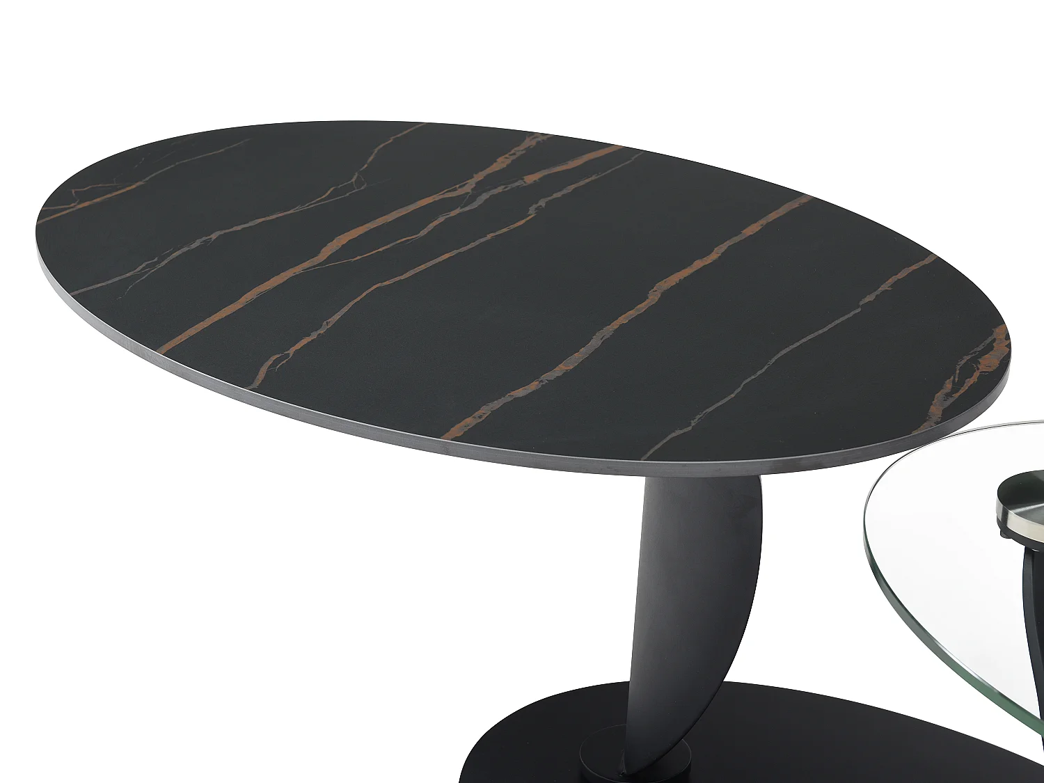 Table basse avec plateaux pivotants en céramique, verre trempé et métal - Effet marbre noir - MANEYA de Maison Céphy
