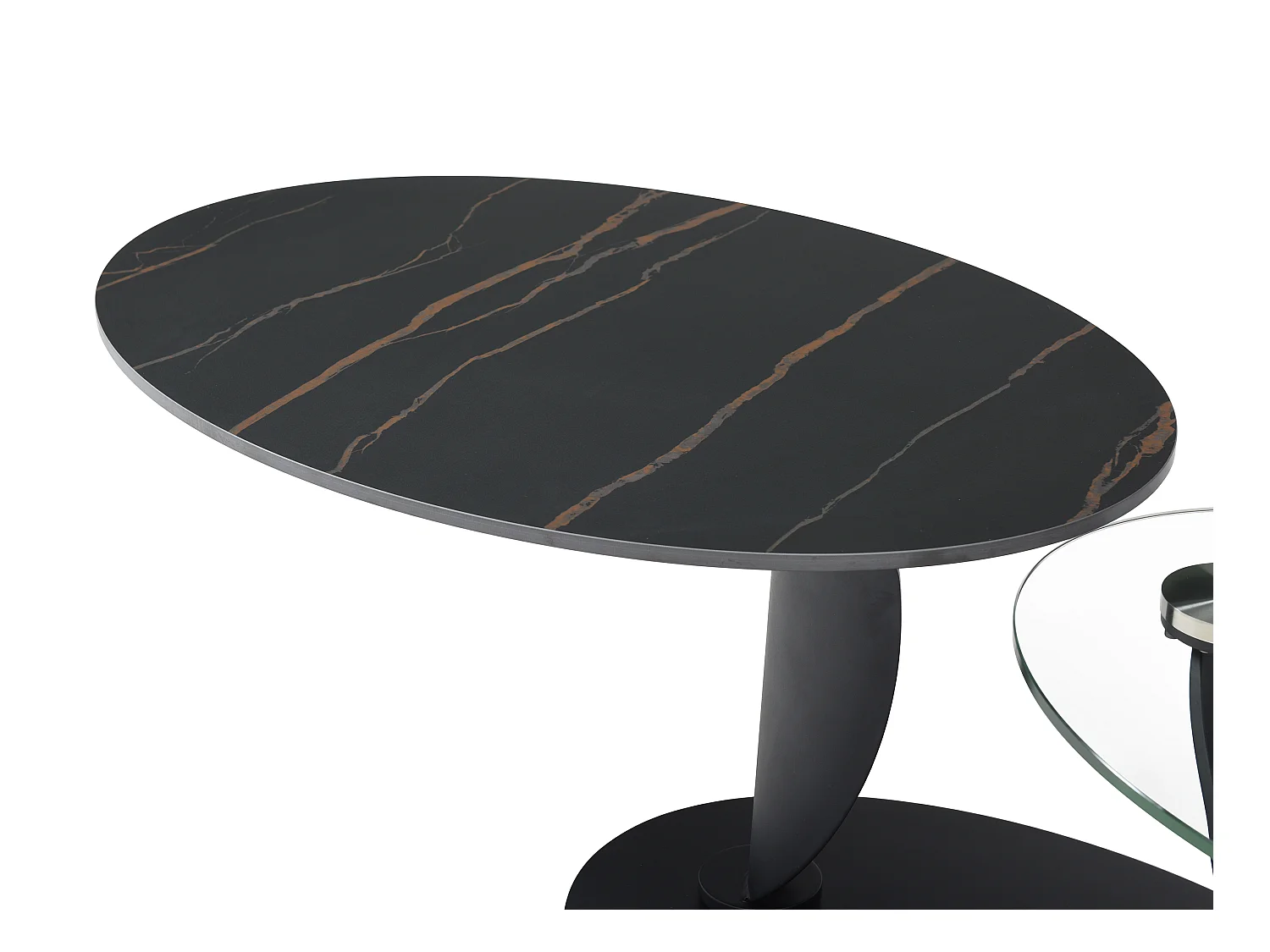 Salontafel met draaiende bladen in keramiek, gehard glas en metaal - Zwarte marmerlook - MANEYA van Maison Céphy