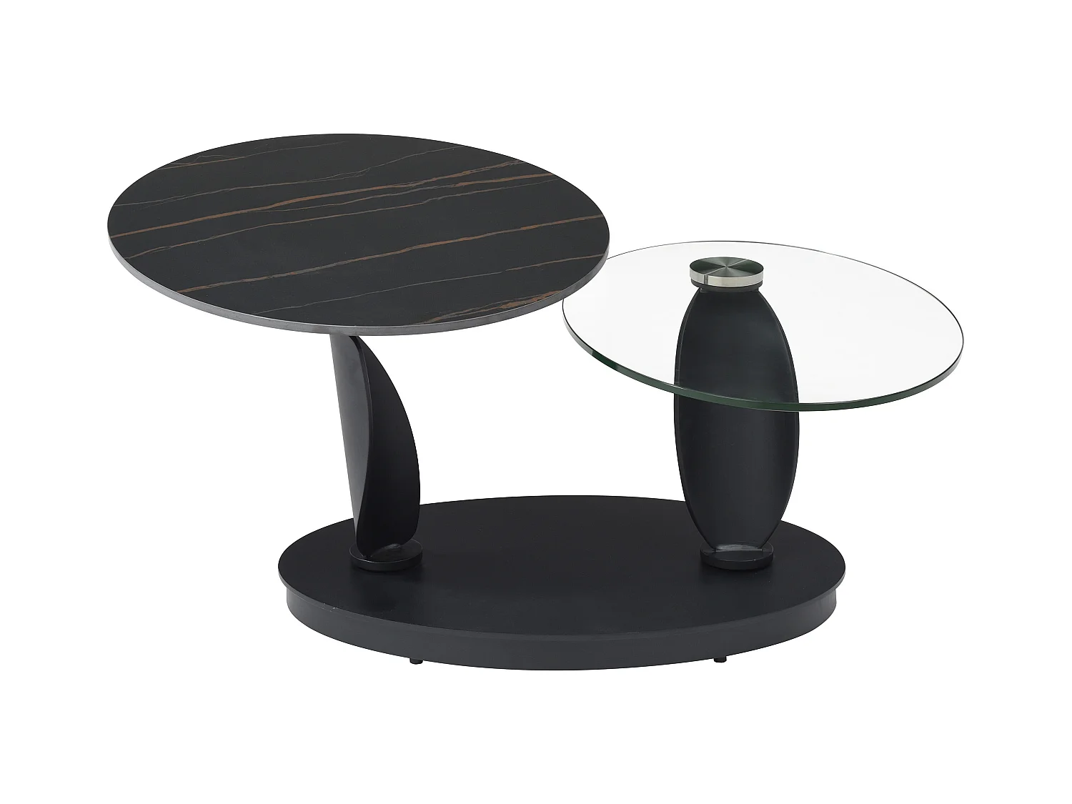 Salontafel met draaiende bladen in keramiek, gehard glas en metaal - Zwarte marmerlook - MANEYA van Maison Céphy