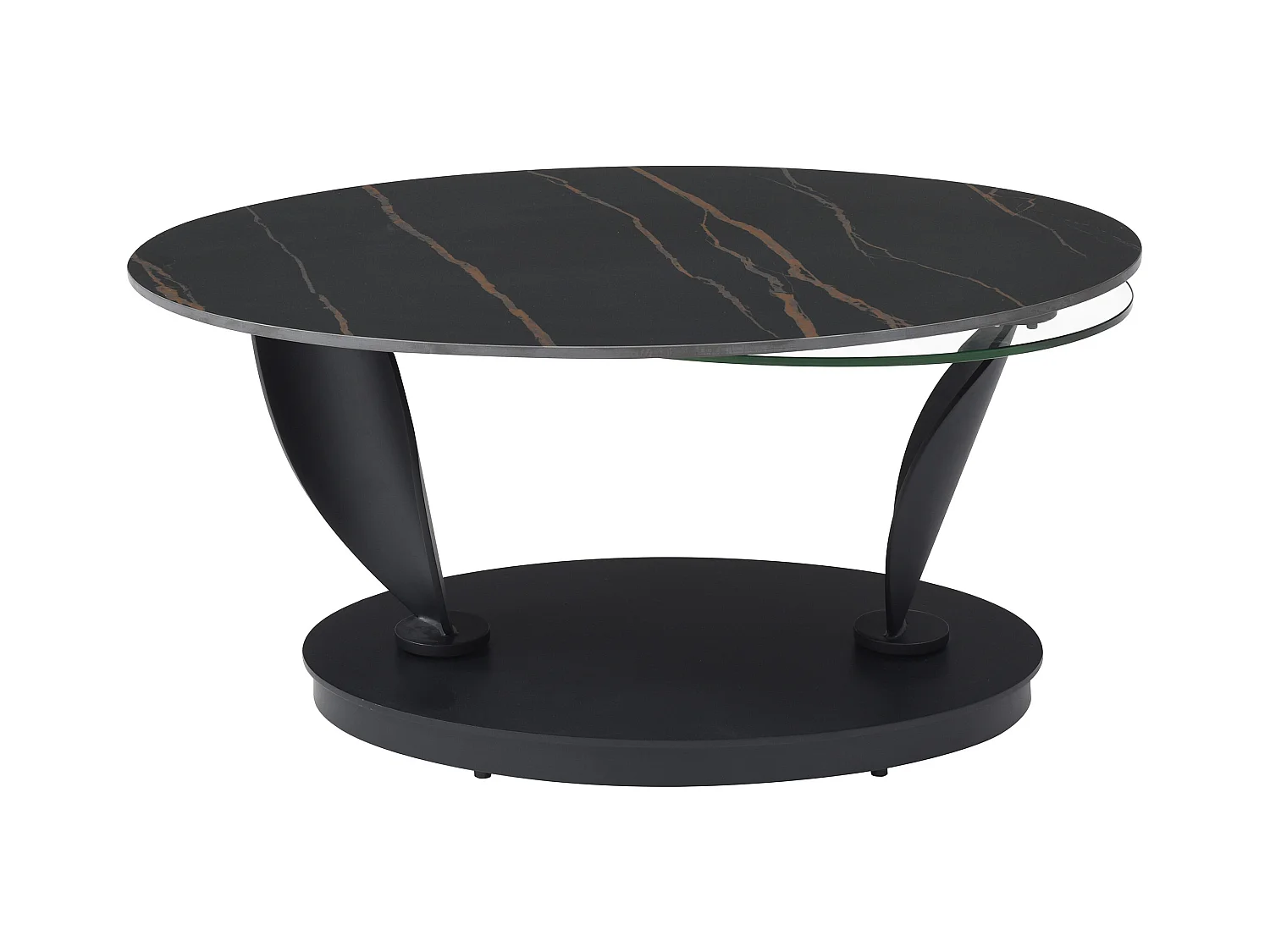 Salontafel met draaiende bladen in keramiek, gehard glas en metaal - Zwarte marmerlook - MANEYA van Maison Céphy