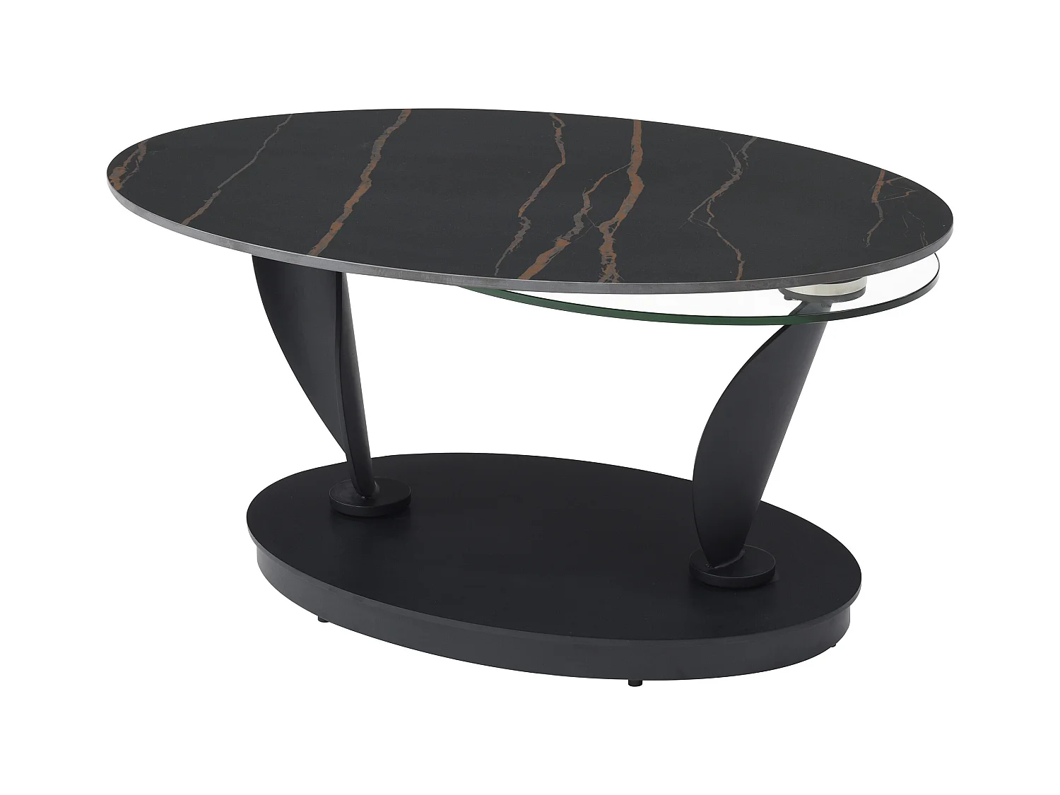 Salontafel met draaiende bladen in keramiek, gehard glas en metaal - Zwarte marmerlook - MANEYA van Maison Céphy