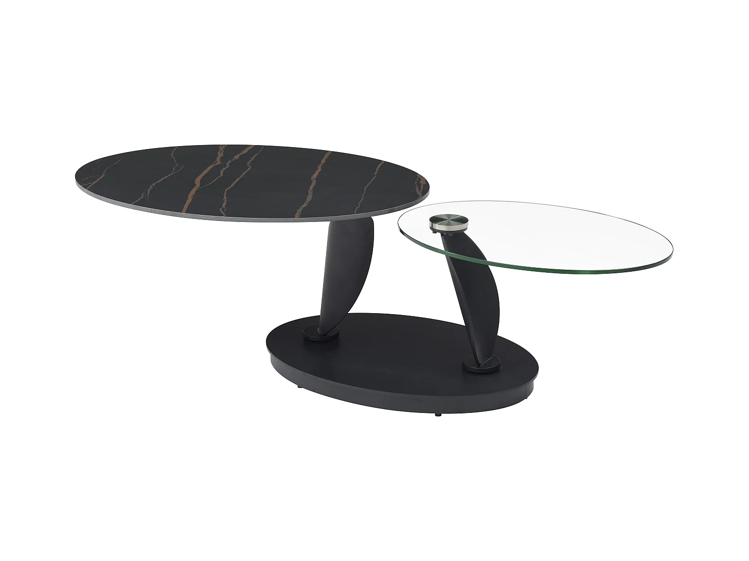 Salontafel met draaiende bladen in keramiek, gehard glas en metaal - Zwarte marmerlook - MANEYA van Maison Céphy