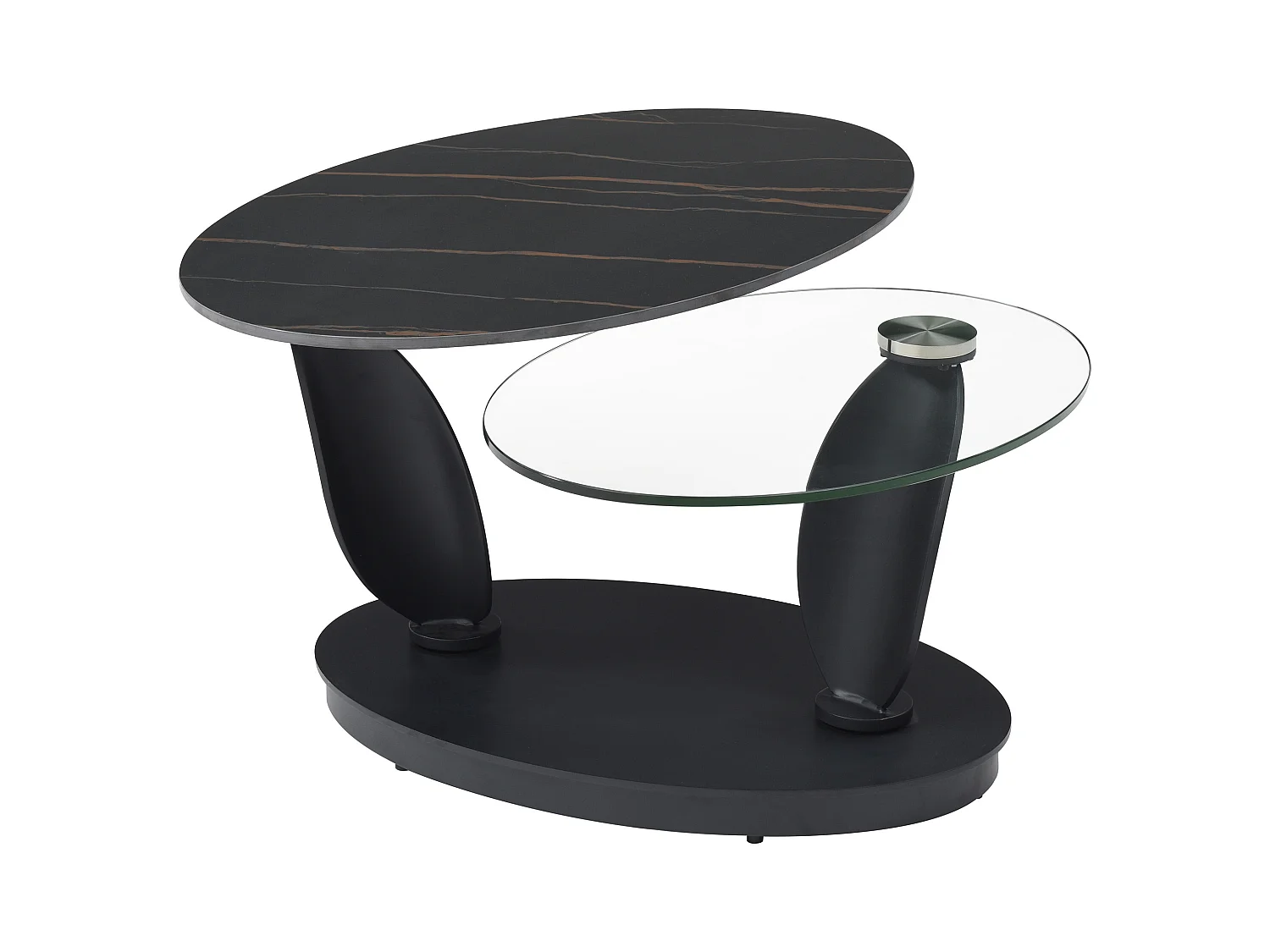 Salontafel met draaiende bladen in keramiek, gehard glas en metaal - Zwarte marmerlook - MANEYA van Maison Céphy