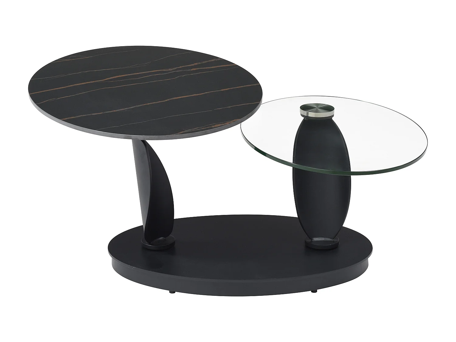 Couchtisch mit drehbaren Tischplatten - Keramik, Sicherheitsglas & Metall - Marmor-Optik Schwarz - MANEYA von Maison Céphy
