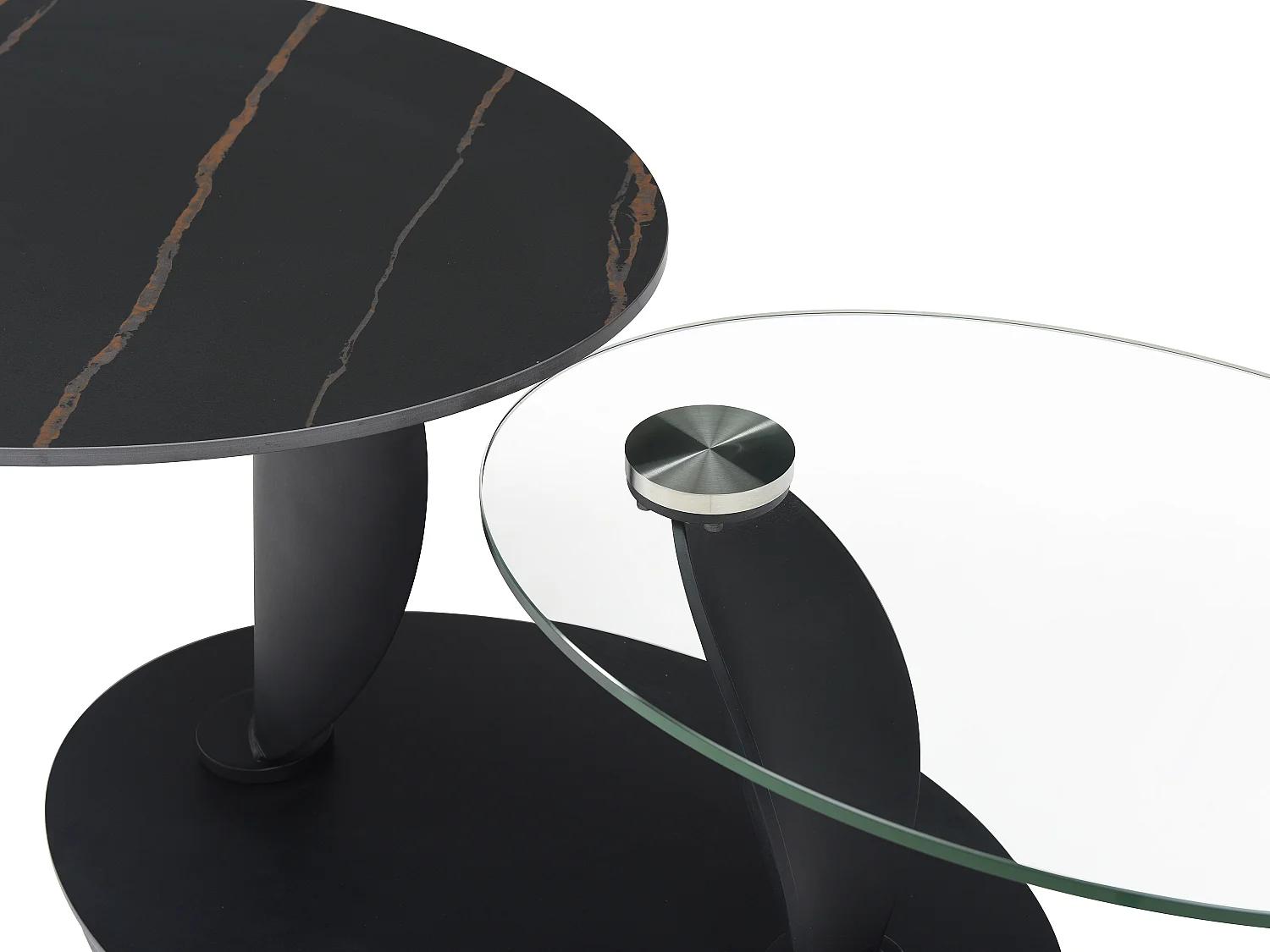 Couchtisch mit drehbaren Tischplatten - Keramik, Sicherheitsglas & Metall - Marmor-Optik Schwarz - MANEYA von Maison Céphy