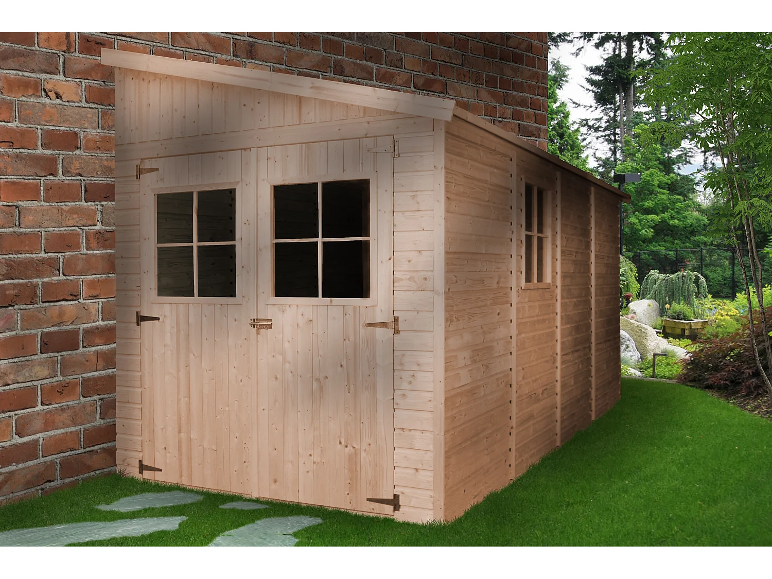 Abri de Jardin en Bois (avec paroi latérale) PLUS LES PLANCHERS IMPRÉGNÉ- 8 m2 - TIMBELA M340A+M340G