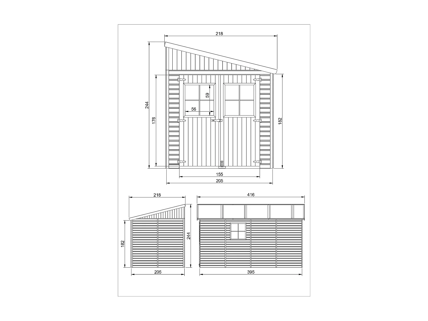 Abri de Jardin en Bois (avec paroi latérale) PLUS LES PLANCHERS IMPRÉGNÉ- 8 m2 - TIMBELA M340A+M340G