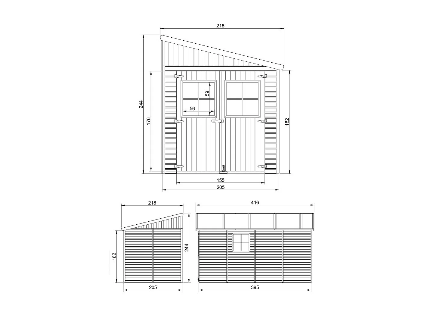 Cobertizo de madera con pared lateral y suelo tratado - 8.1 m² - M340A+M340G