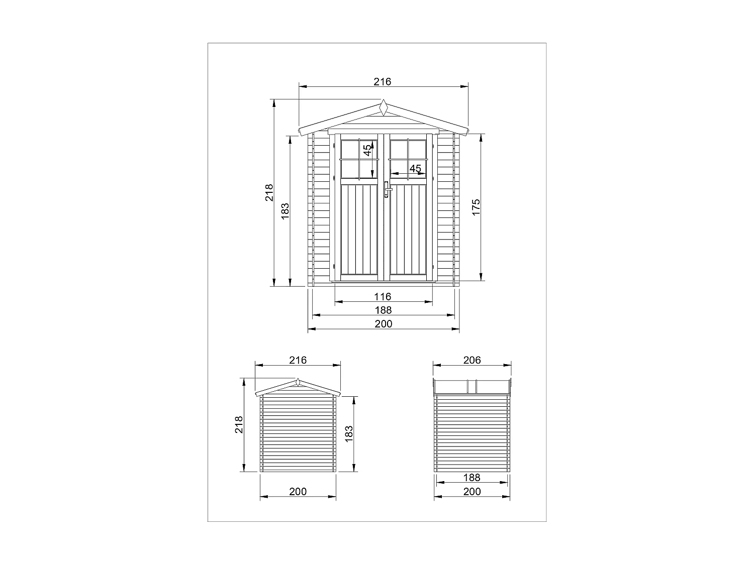 Gartenhaus Holz - B216xL206xH218 cm/ 3.53 m2 - TIMBELA M343F+M343G