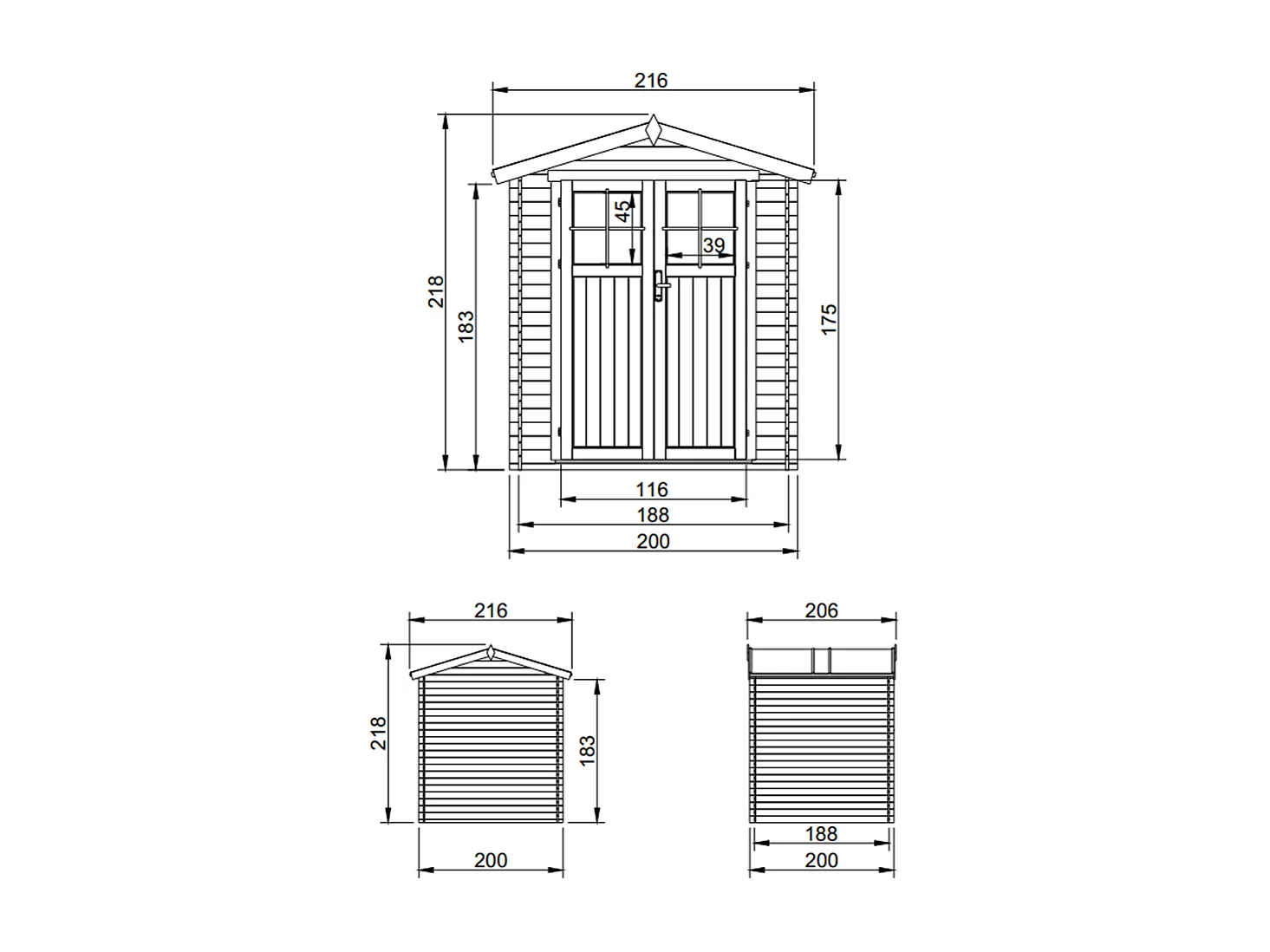 Gartenhaus holz - B216xL206xH218 cm / 3.53 m² - M343F+M343G