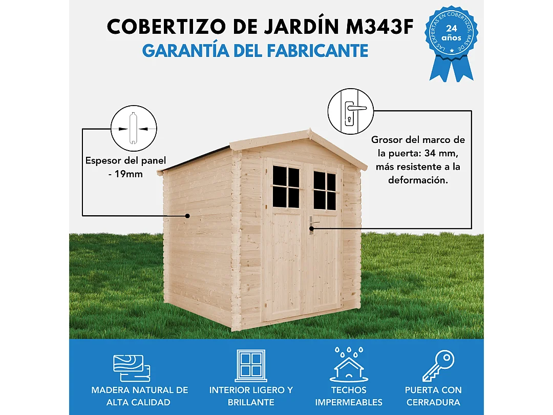 Abri de jardin en bois avec sol traité porte verrouillable de haute qualité -  3.53 m2 - M343F+M343G