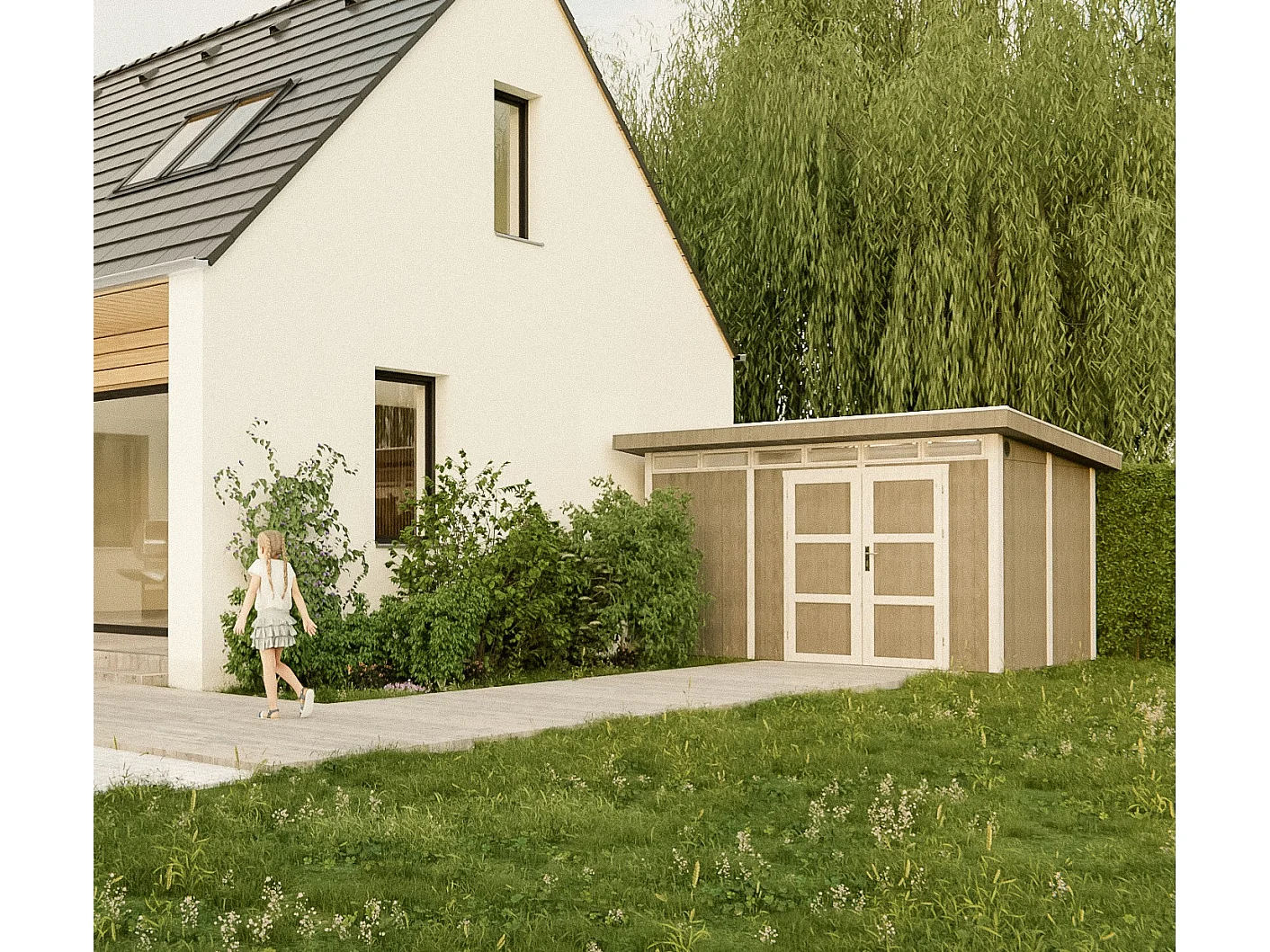 Gartenhaus premium qualität mit boden und bitumenfliesen - 8.7m² / B412xL279xH239 cm - M904A-HARVEST HONEY