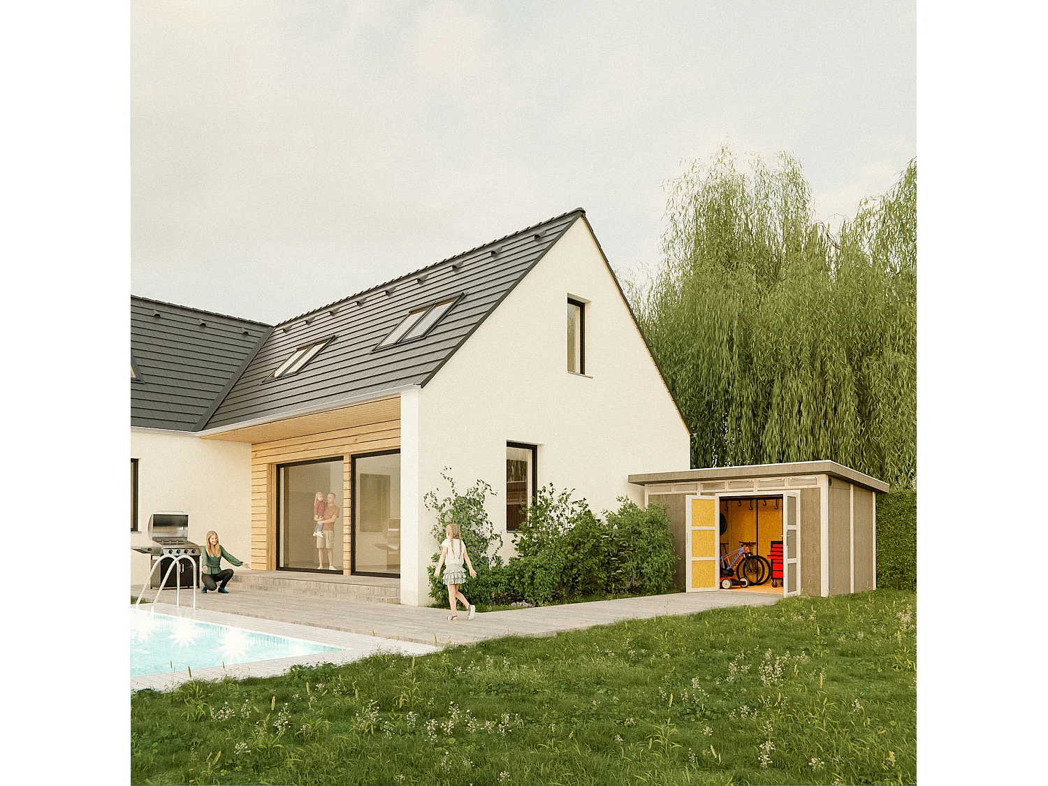 Gartenhaus premium qualität mit boden und bitumenfliesen - 8.7m² / B412xL279xH239 cm - M904A-HARVEST HONEY